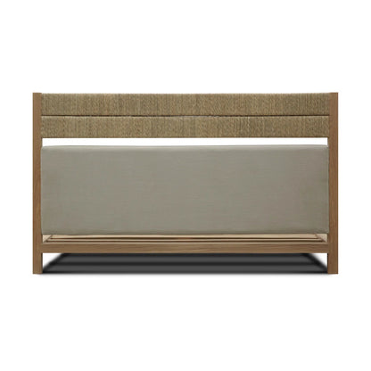 Natural Upholstered Platform Bed with Woven Rope Dual-Panel Headboard