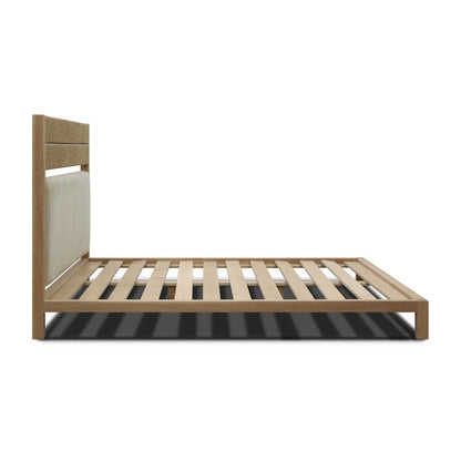Natural Upholstered Platform Bed with Woven Rope Dual-Panel Headboard