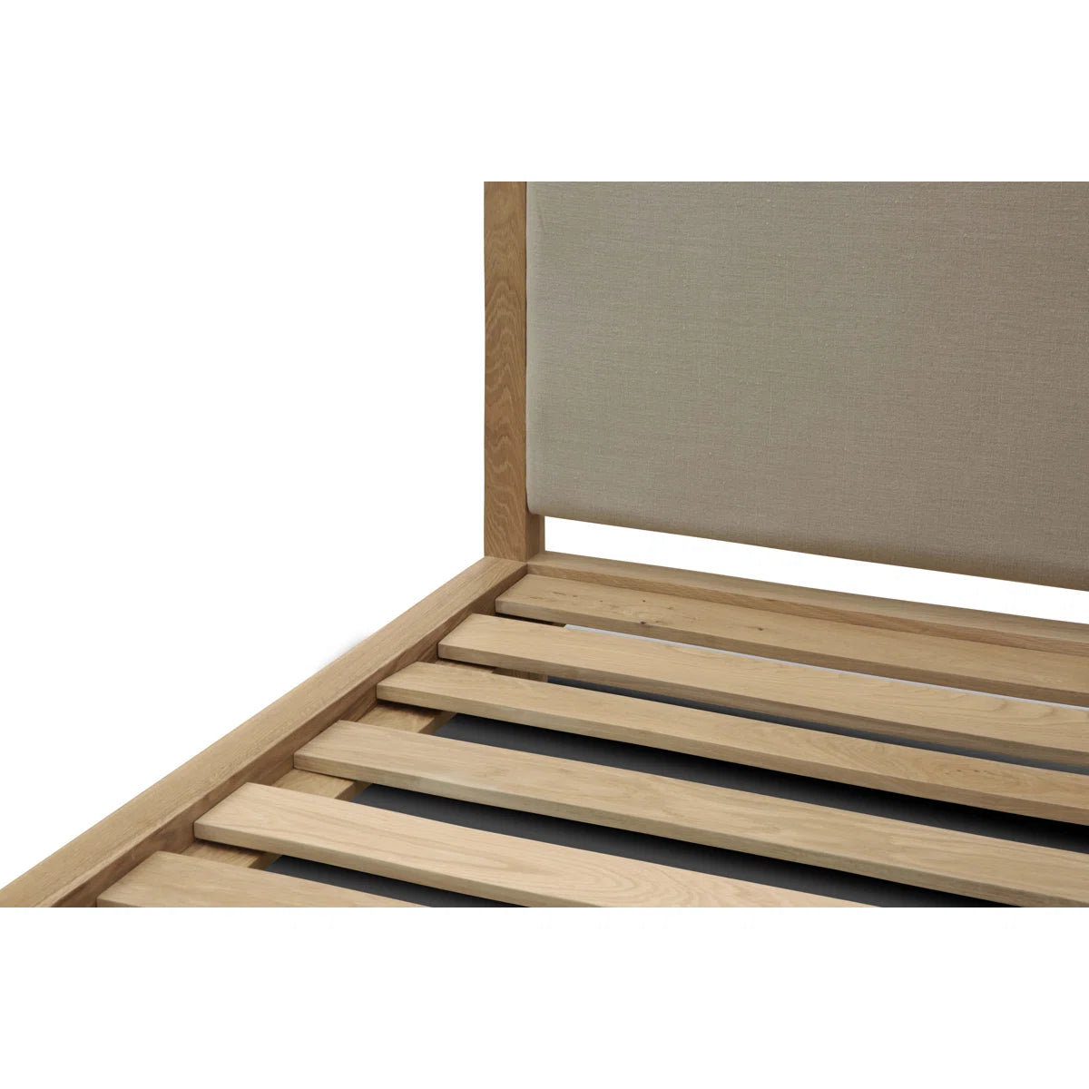 Natural Upholstered Platform Bed with Woven Rope Dual-Panel Headboard