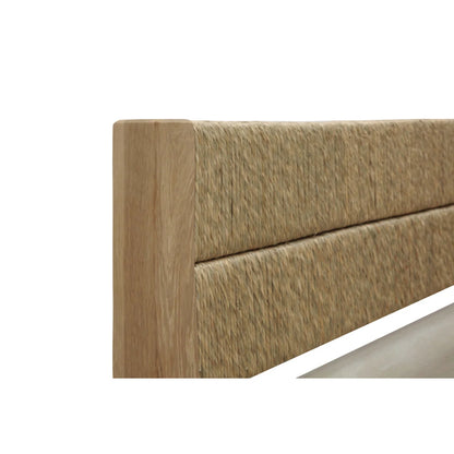 Natural Upholstered Platform Bed with Woven Rope Dual-Panel Headboard