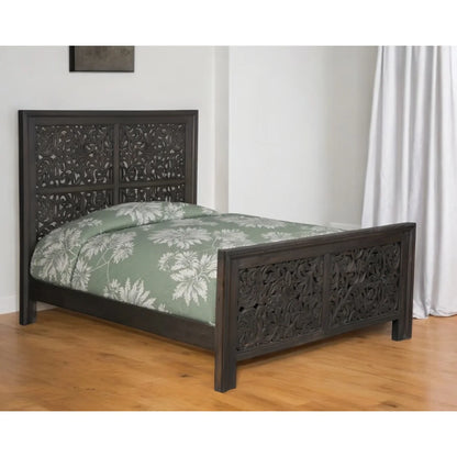 charcoal gray bed with headboard