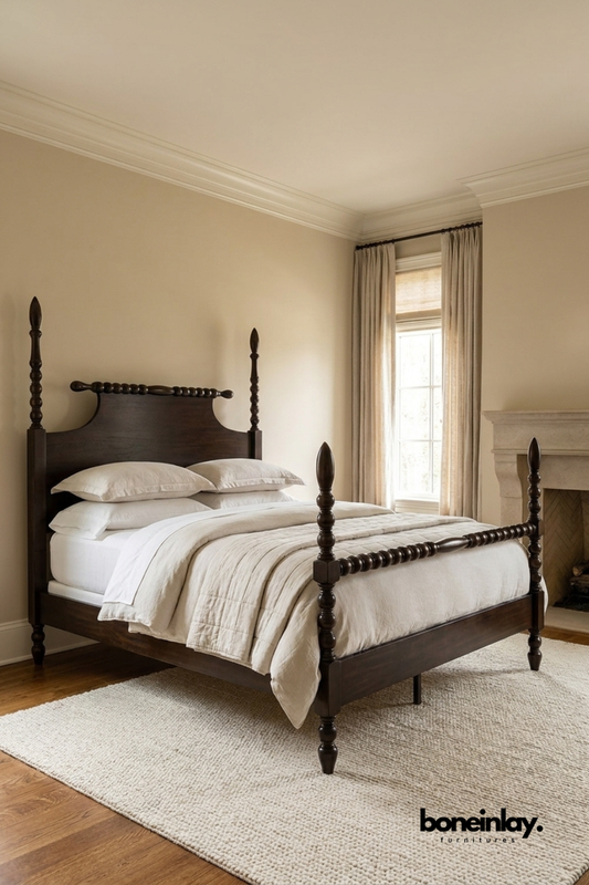 Dark Espresso Wood Poster Bed with Spindle Accents