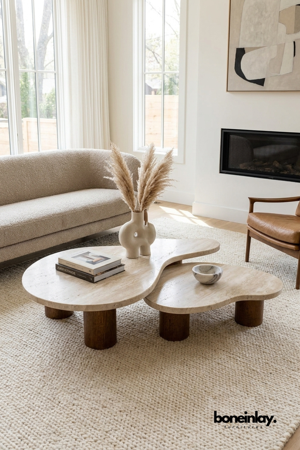 Organic Travertine Nesting Coffee Table Set