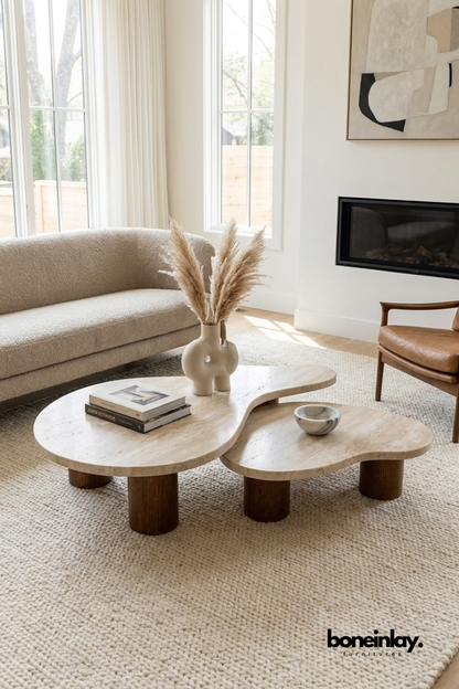 Organic Travertine Nesting Coffee Table Set