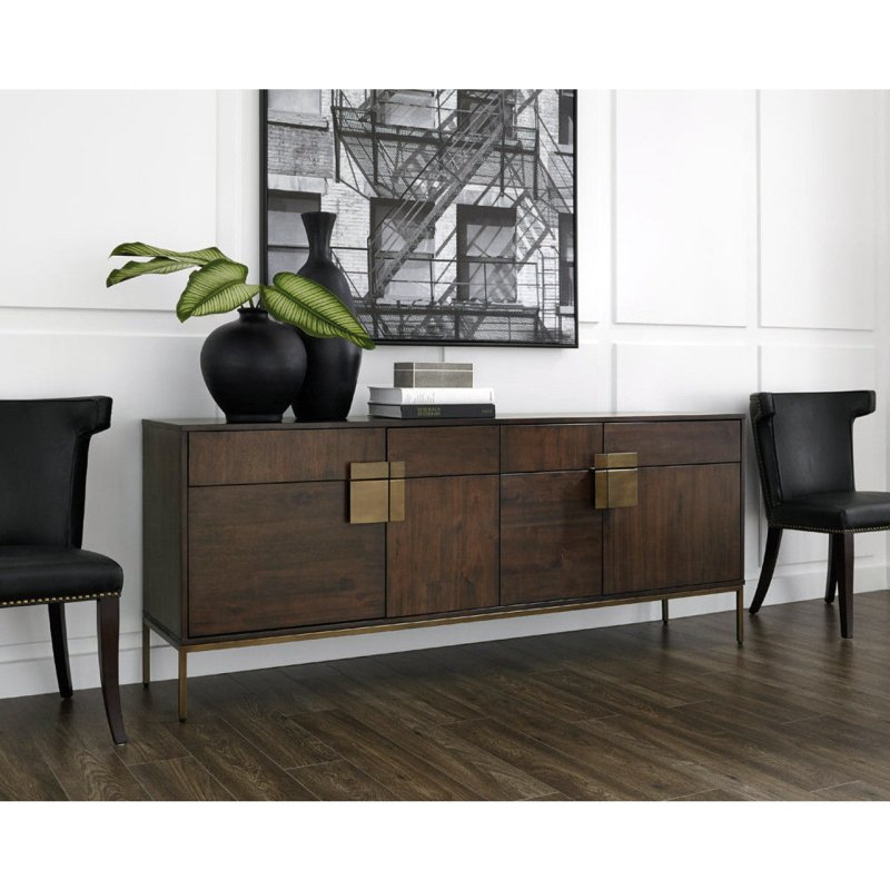 Designer buffet with walnut finish with antique brass handle