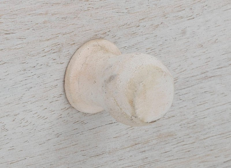 Farmhouse Floral Wardrobe close-up showing two round wooden drawer pulls against the white textured finish.