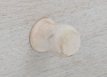 Farmhouse Floral Wardrobe close-up showing two round wooden drawer pulls against the white textured finish.