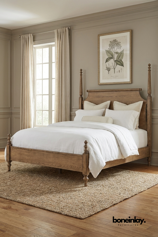 Traditional Oak Poster Bed with Rolled Headboard