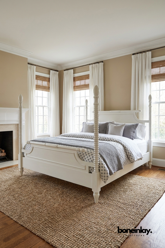 White Traditional Poster Bed with Decorative Turned Posts