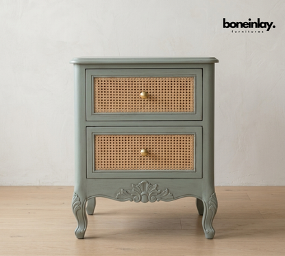 French Cane Nightstand 