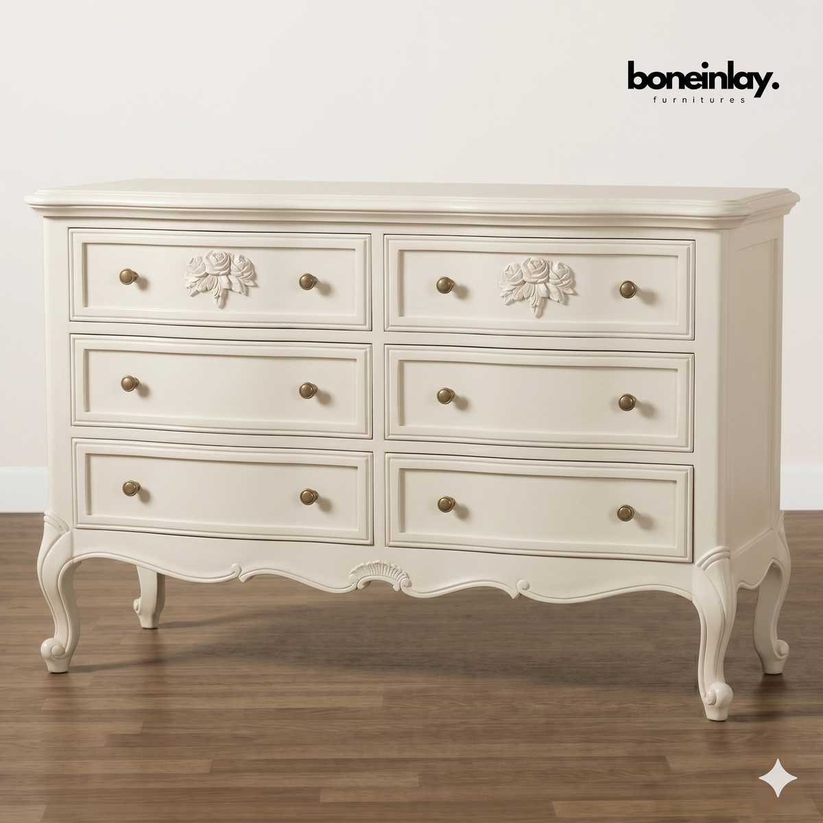 French Design Bohemian Style Carved Six Drawer Dresser