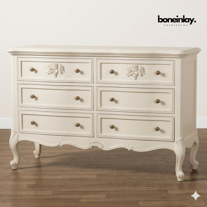French Design Bohemian Style Carved Six Drawer Dresser
