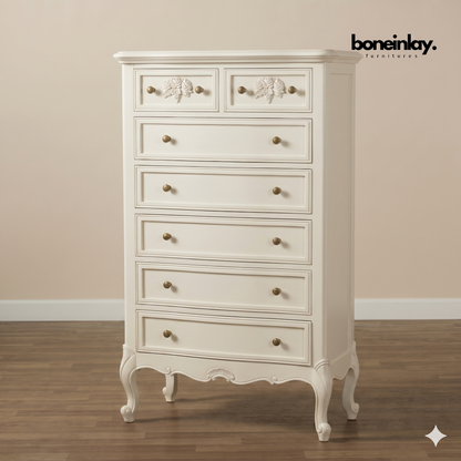 French Design Bohemian Style Carved Tallboy Dresser