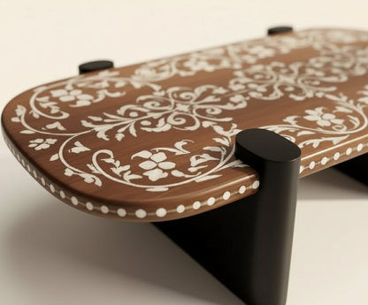 Handmade Wood Inlay Floral Coffee Table