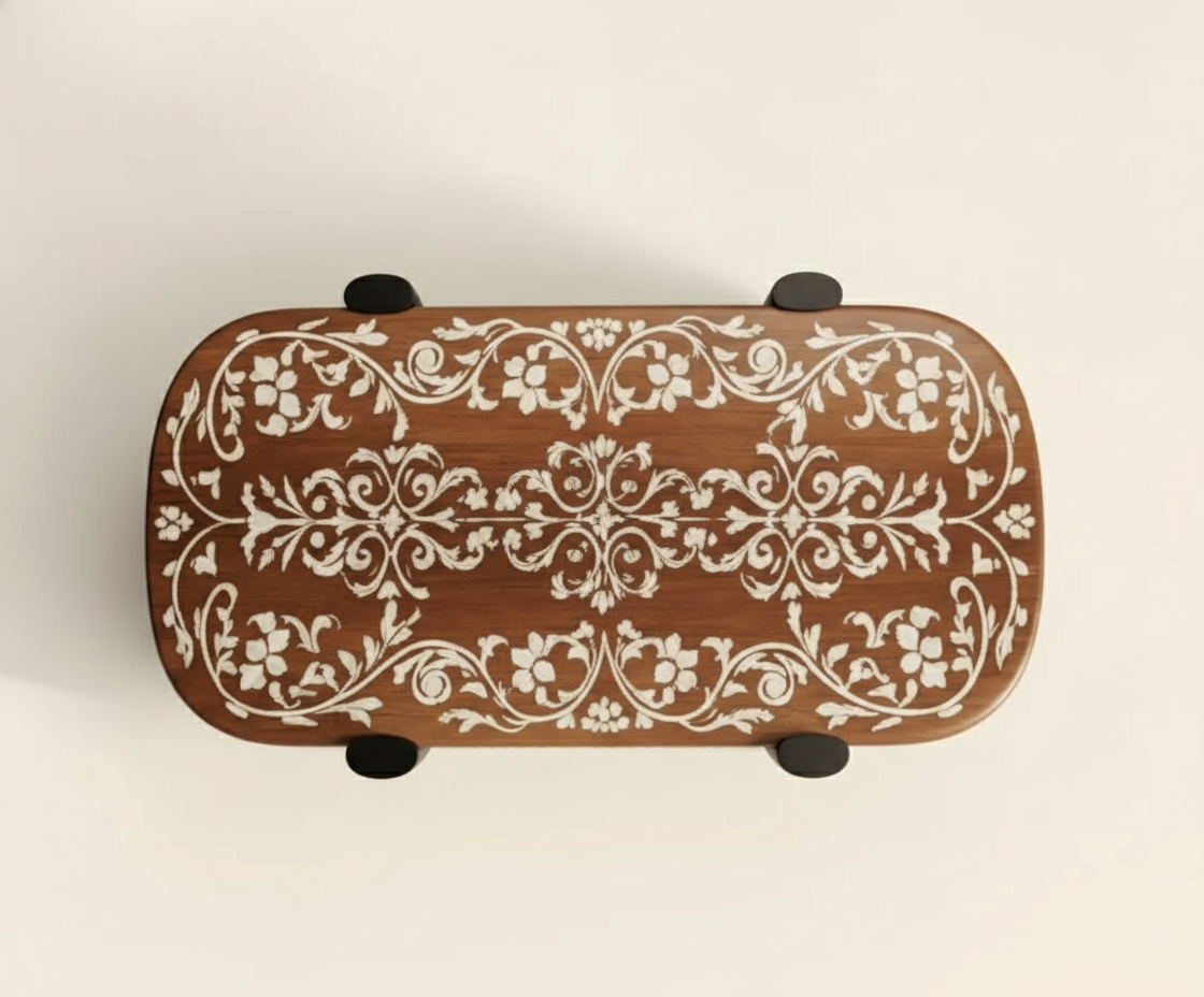 Handmade Wood Inlay Floral Coffee Table