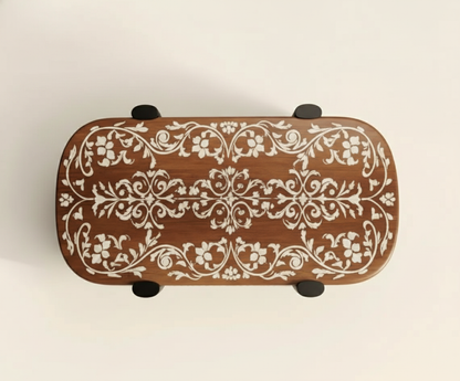 Handmade Wood Inlay Floral Coffee Table