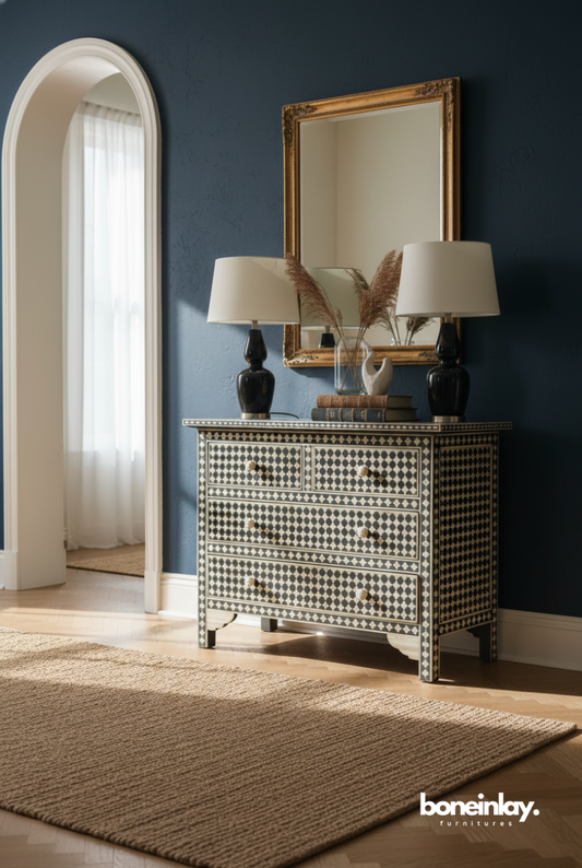 Black and White Geometric Bone Inlay Dresser for Statement Interiors