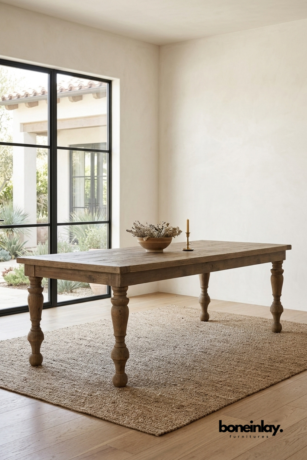 Rustic Solid Wood Farmhouse Dining Table with Turned Legs, Traditional Wooden Kitchen Table, Country Style Dining Furniture