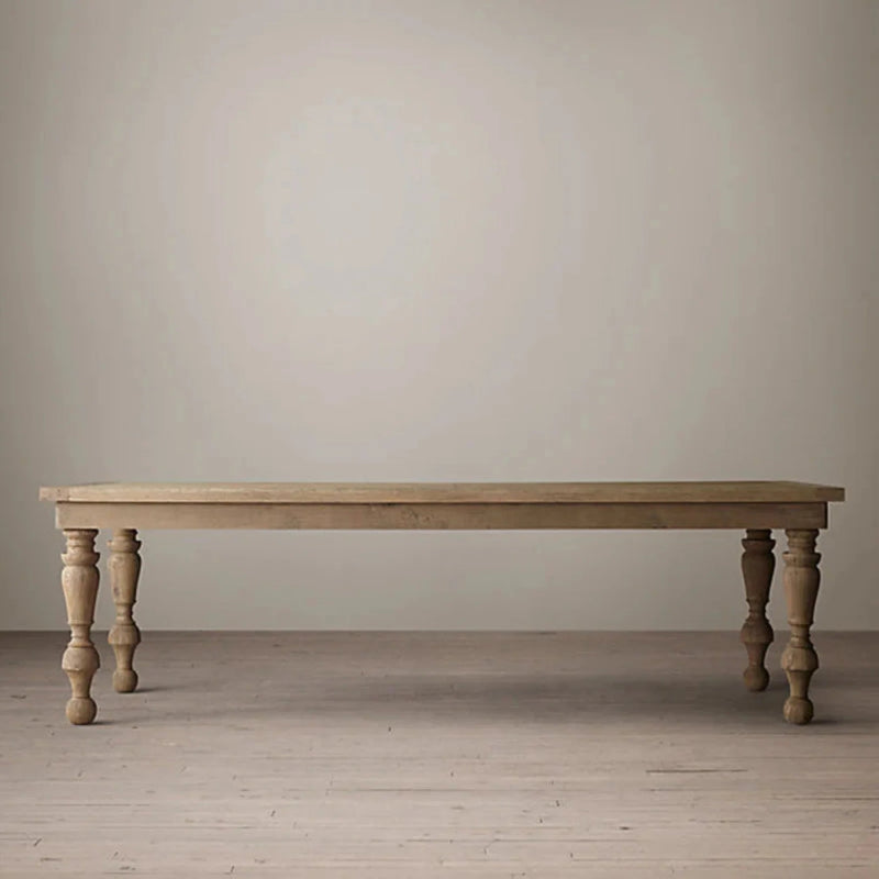 Hand-Carved Solid Wood Farmhouse Dining Table with Baluster Legs