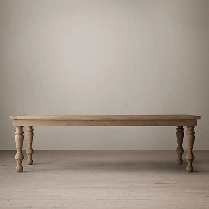 Hand-Carved Solid Wood Farmhouse Dining Table with Baluster Legs