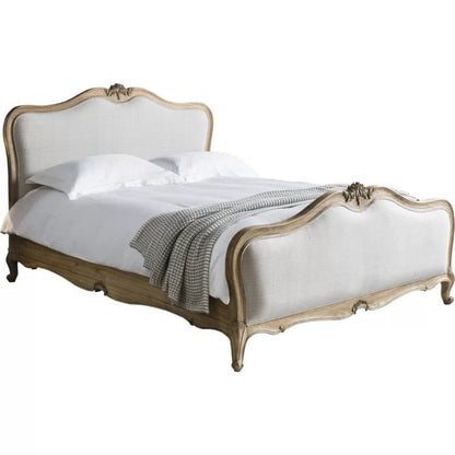 Hand Carved 1940 Antique French Louis XV Upholstered Traditional Platform Bed - side view empty room