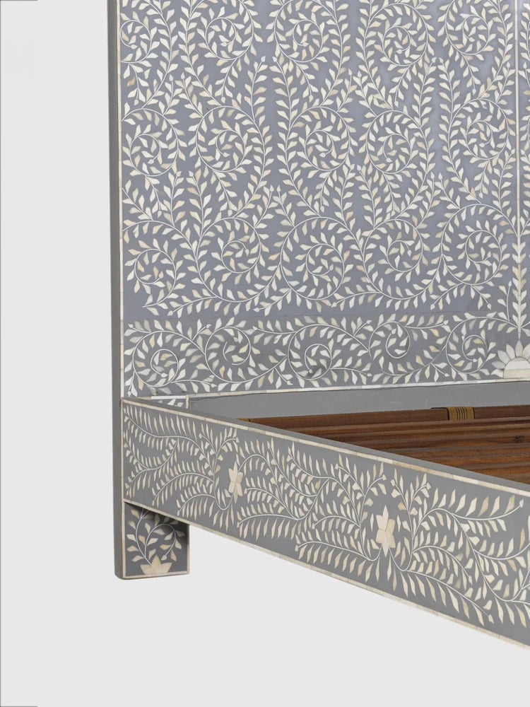 Handmade Traditional Indian Bone Inlay Bed - Side View