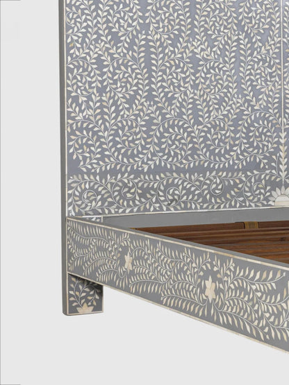 Handmade Traditional Indian Bone Inlay Bed - Side View