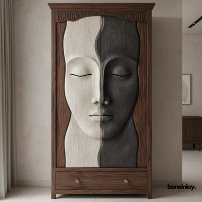 Handmade Black And White Dream Face Two-Door Armoire