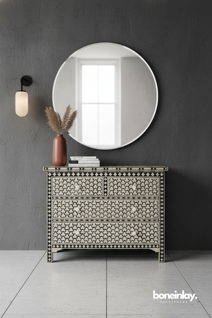 Black Moroccan Pattern Bone Inlay Chest of Drawers