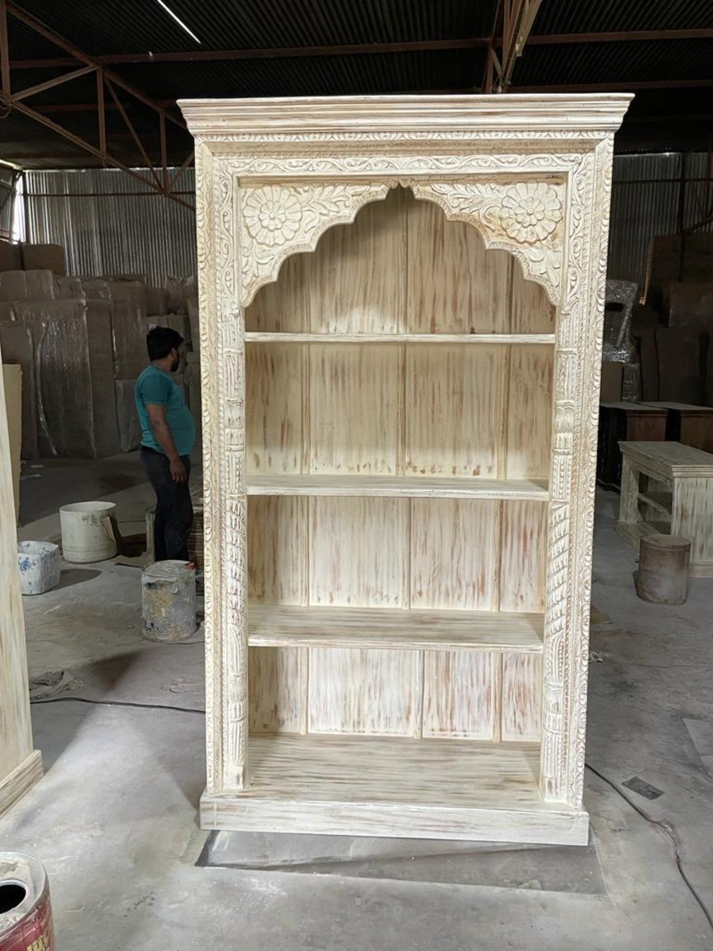 Handmade Carved Natural solid wood Bookshelf
