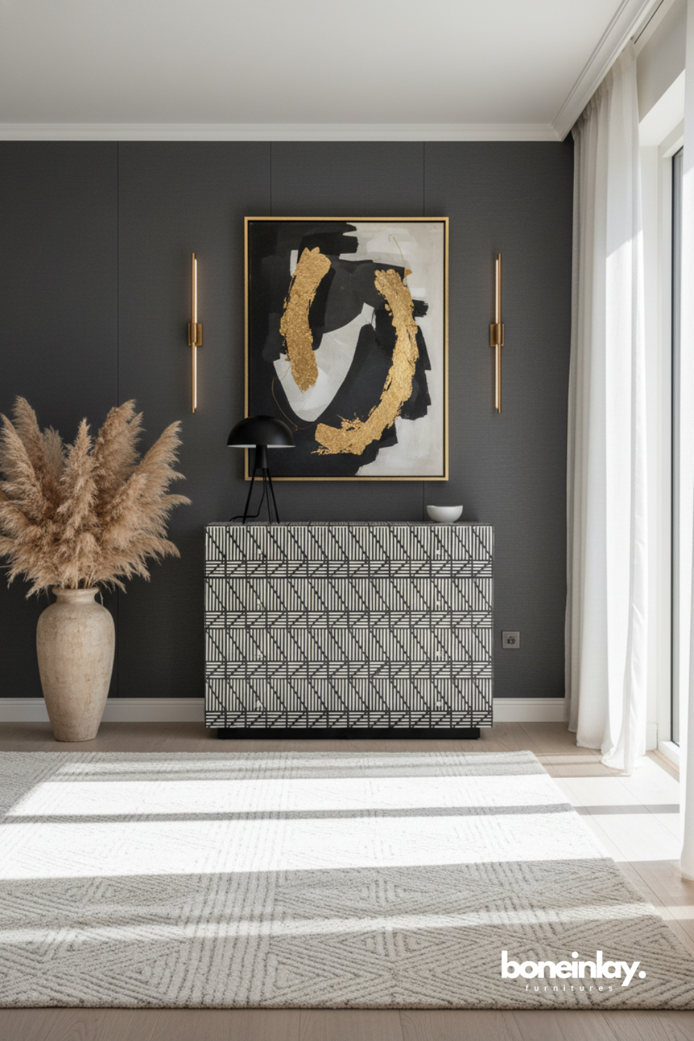Black and White Contemporary Bone Inlay Storage Cabinet