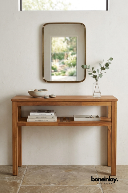 Solid Wood Console Table with Open Shelf Storage, Minimalist Entryway Console Table, Scandinavian Wooden Hallway Furniture