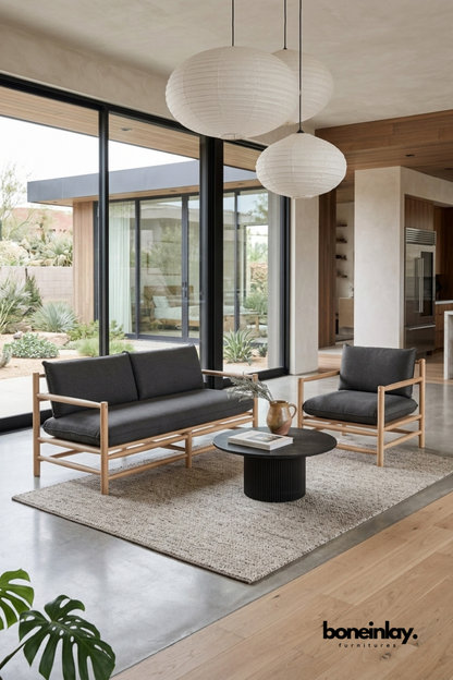 Modern Living Room Sofa Set with Solid Wood Frame, Contemporary Lounge Seating, Scandinavian Style Sofa and Armchair Furniture