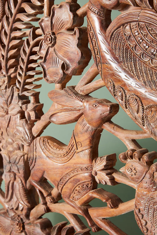 Bohemian Carved Wooden Headboard Carved Detail
