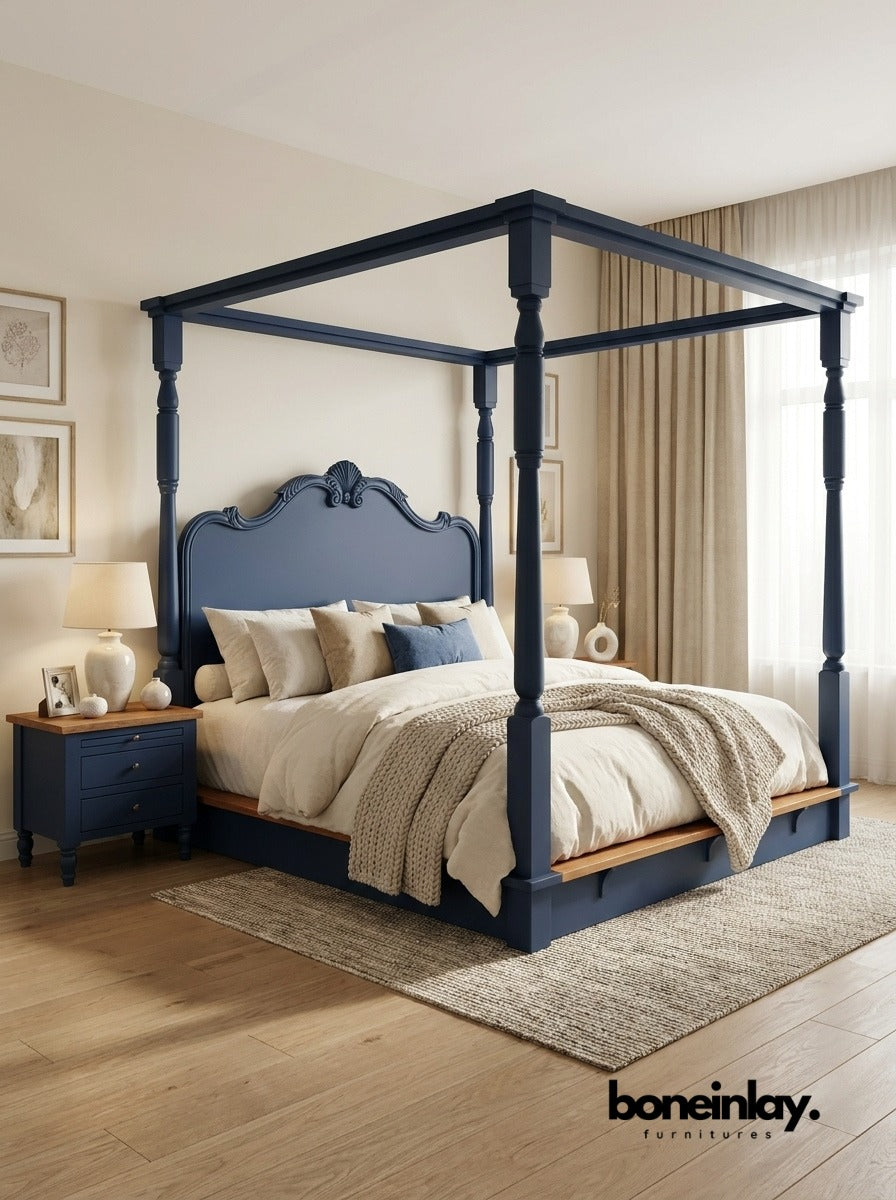 Blue Canopy 6 Pieces Bedroom Set - Two Tone Bedroom Set