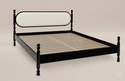 The Totem Transitional Sculptural Poster Bed with Plaid Headboard