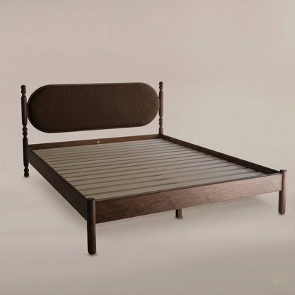 The Totem Transitional Sculptural Poster Bed with Plaid Headboard
