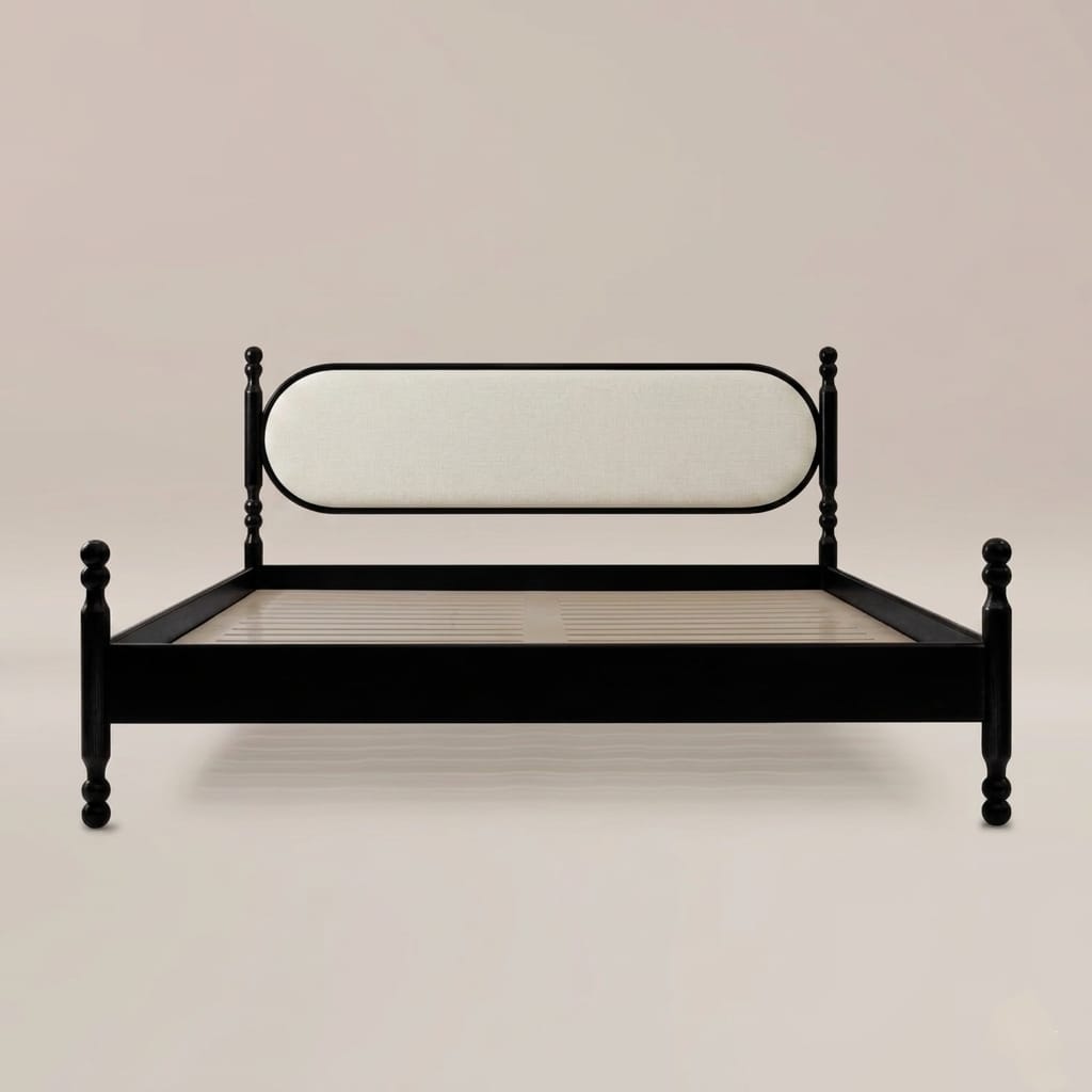 The Totem Transitional Sculptural Poster Bed with Plaid Headboard