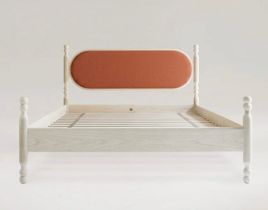 The Totem Transitional Sculptural Poster Bed with Plaid Headboard