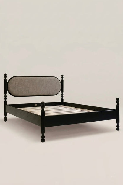 The Totem Transitional Sculptural Poster Bed with Plaid Headboard