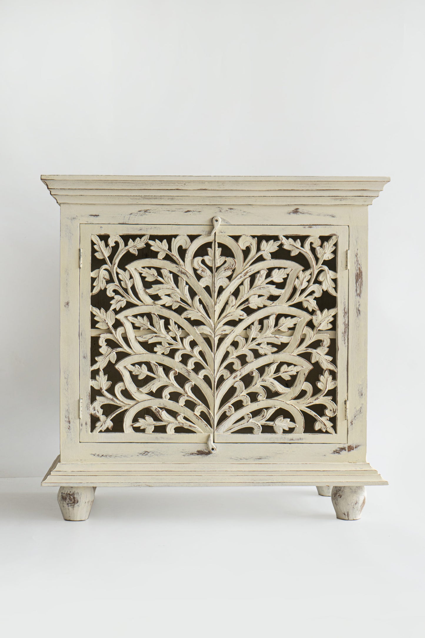 Hand Carved Beige Color Two Door Hallway Cabinet