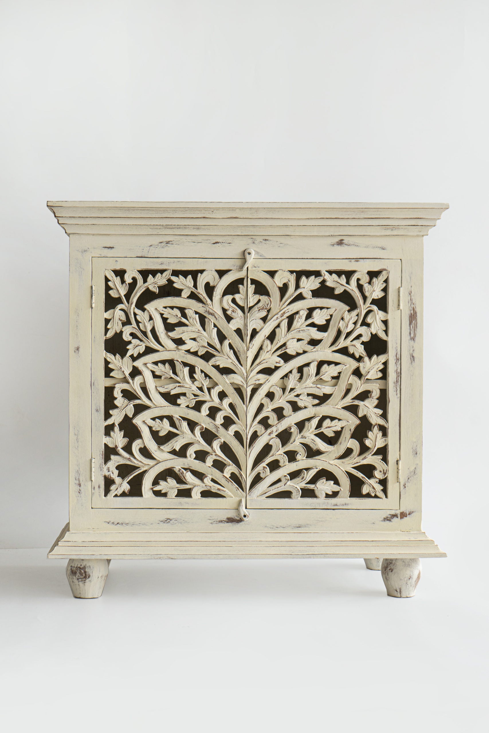 Hand Carved Beige Color Two Door Hallway Cabinet
