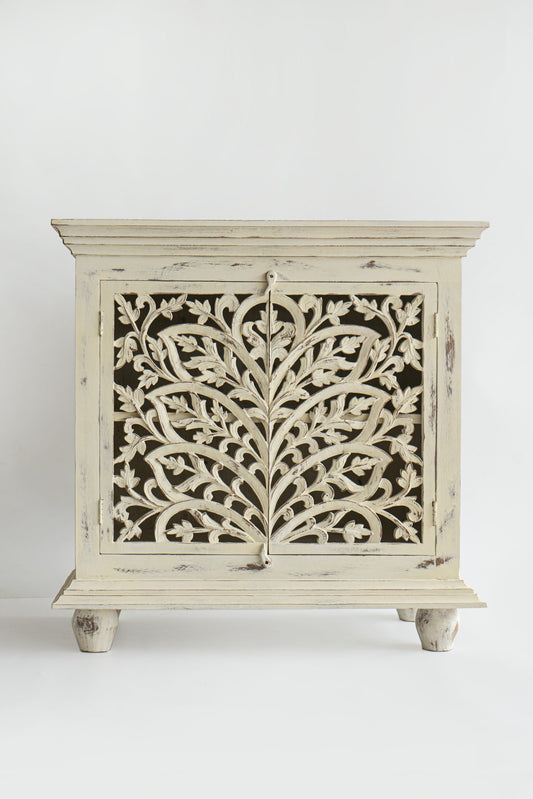 Hand Carved Beige Color Two Door Hallway Cabinet