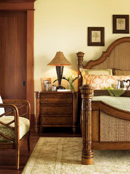 Island Estate Round Hill Solid Hardwood Bed Frame with Herringbone Woven Lampakanai Headboard