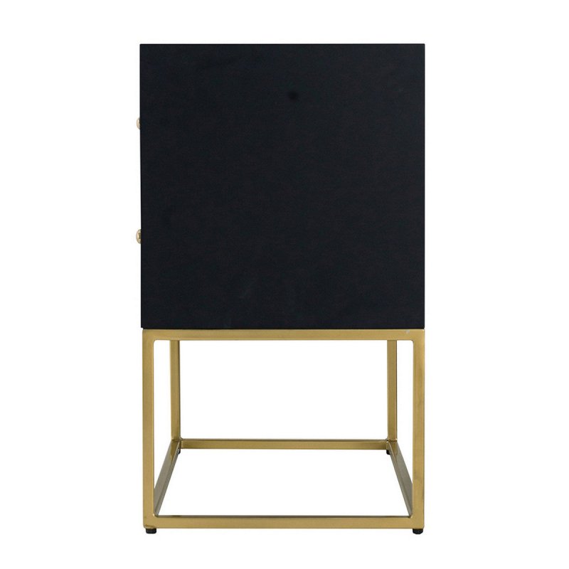 Luxury bone inlay bedside cabinet with striking sunburst pattern, two drawers with circular brass pulls, and sleek gold metal base