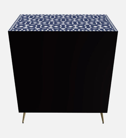 Handmade bone inlay hallway cabinet in indigo matte finish – back panel view showing clean mango wood construction and sturdy frame