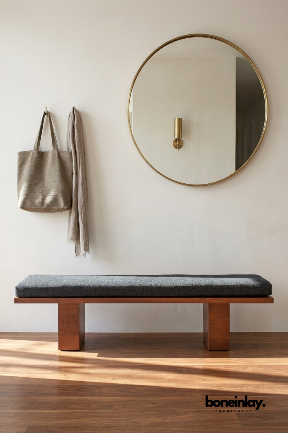 Modern Upholstered Entryway Bench with Solid Wood Base, Minimalist Hallway Seating Bench, Contemporary Wooden Accent Bench