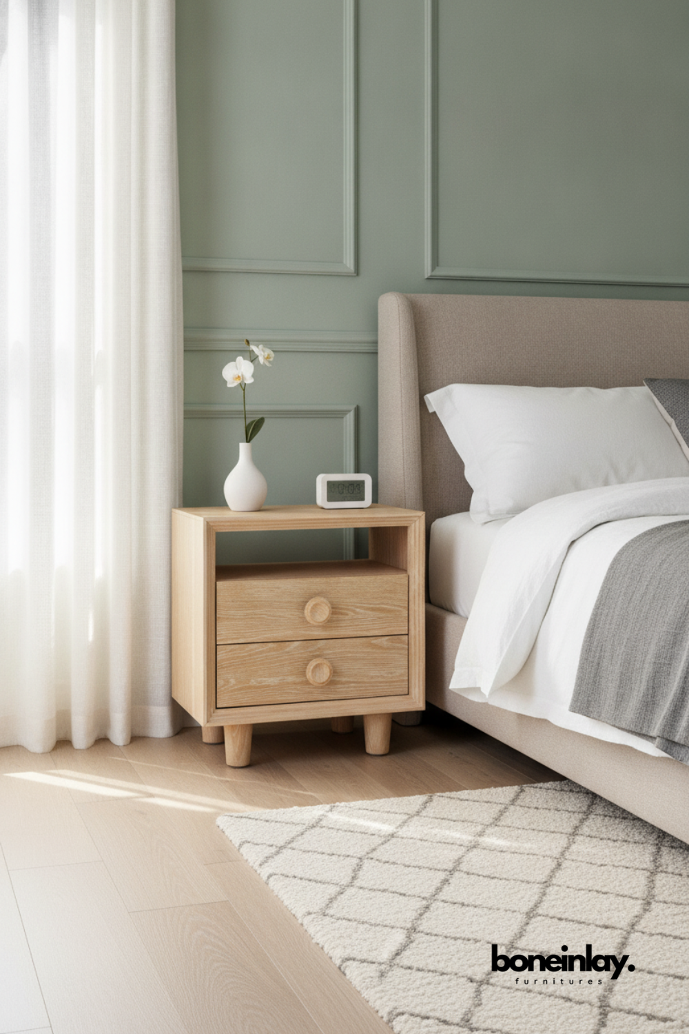 Modern Scandinavian Two Drawer Bedside Table in Natural Oak Finish