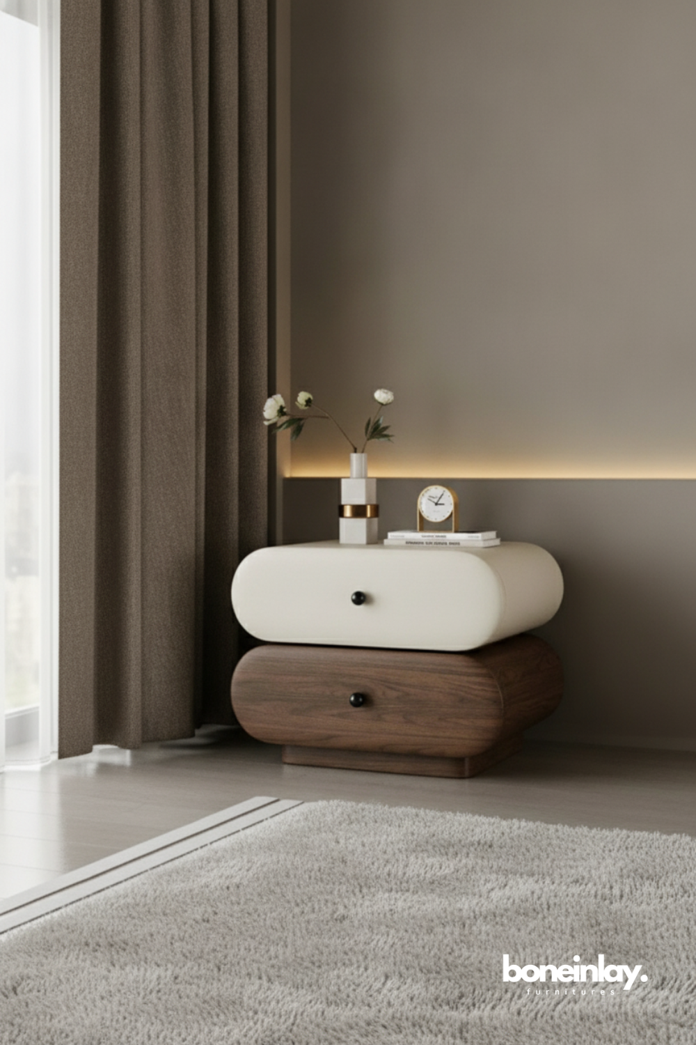 Modern Wooden Turned Legs Bedside Table