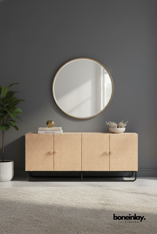 Modern Chevron Pattern Sideboard Cabinet with Contemporary Eleg